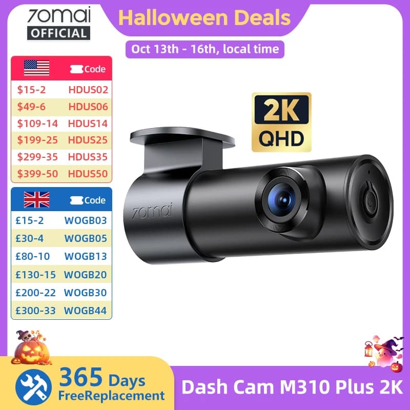 70mai M310 Plus 2K 1440P Dash Cam 143°FOV f/1.55 Large Aperture Smart Voice Control 24H Parking Guard Night Vision Car Camera