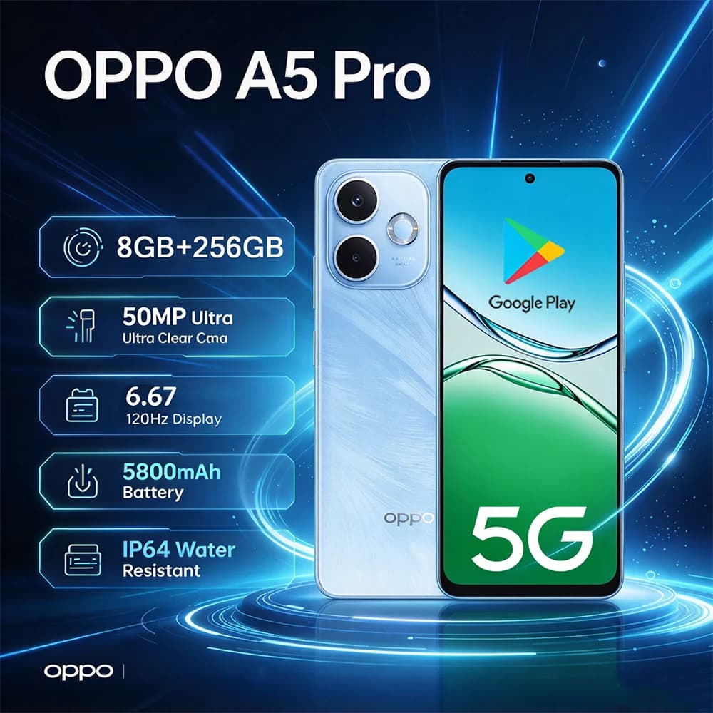 NOUVEAU smartphone OPPO A5Pro : écran 6,67 pouces à 120 Hz, 5G, 8 + 256 Go, appareil photo 50 Mpx, batterie longue durée de 5 800 mAh, double SIM, débloqué, version UE/États-Unis