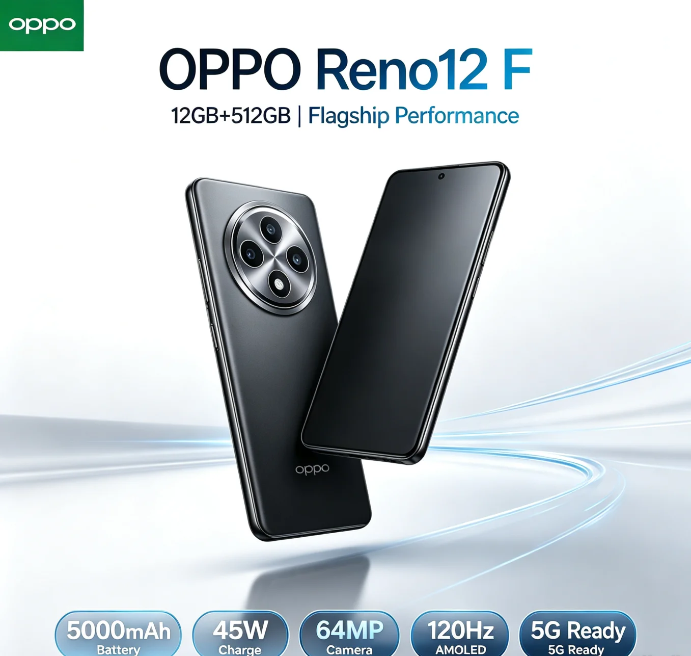 Téléphone portable Android OPPO Reno12F 2026, version internationale débloquée, 12 Go de RAM, 512 Go de stockage haute capacité, mémoire haut de gamme pour un fonctionnement fluide