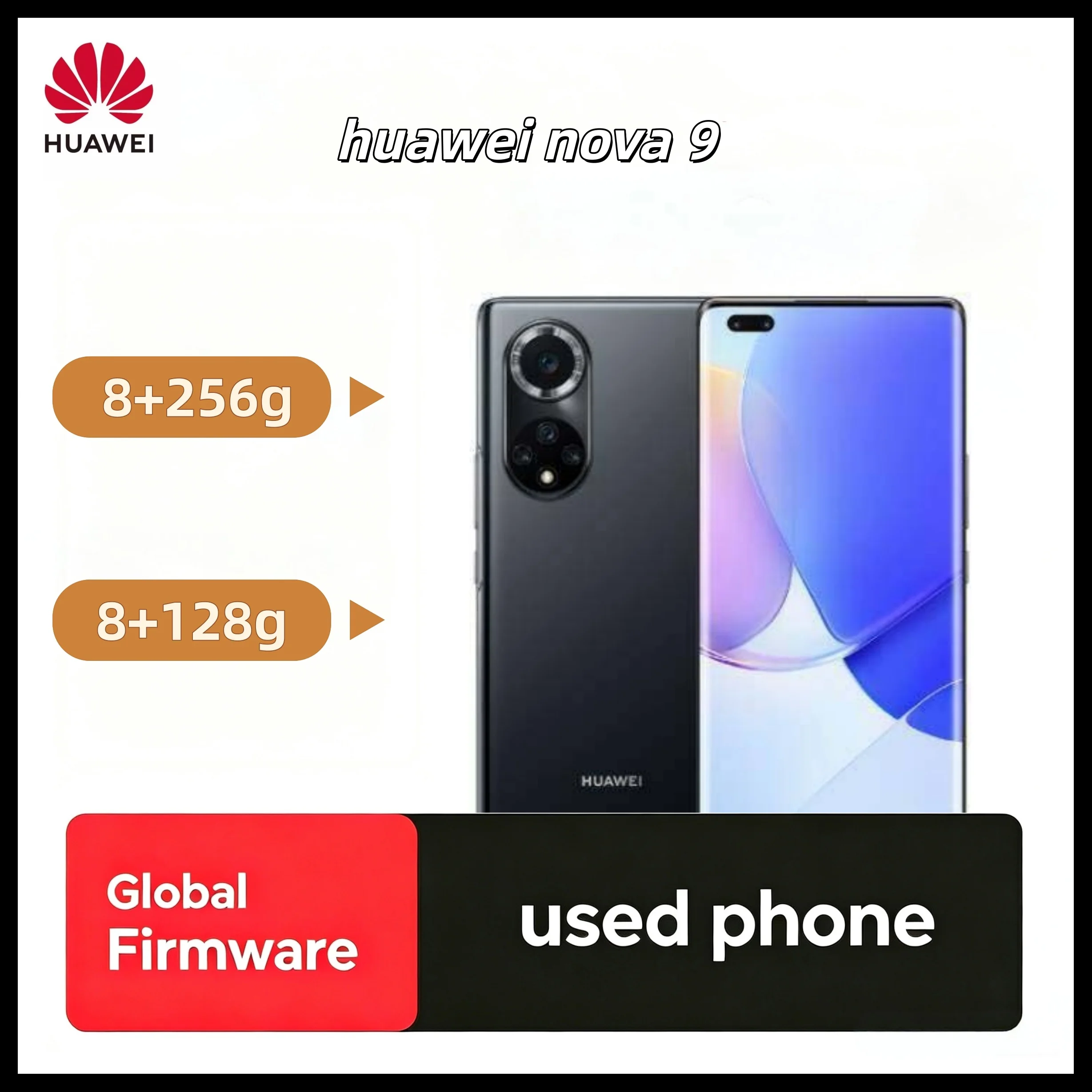 Smartphone Huawei Nova 9 4G, firmware international, écran OLED incurvé de 6,57 pouces à 120 Hz, processeur Snapdragon 778G, recharge rapide 66 W, téléphone d'occasion