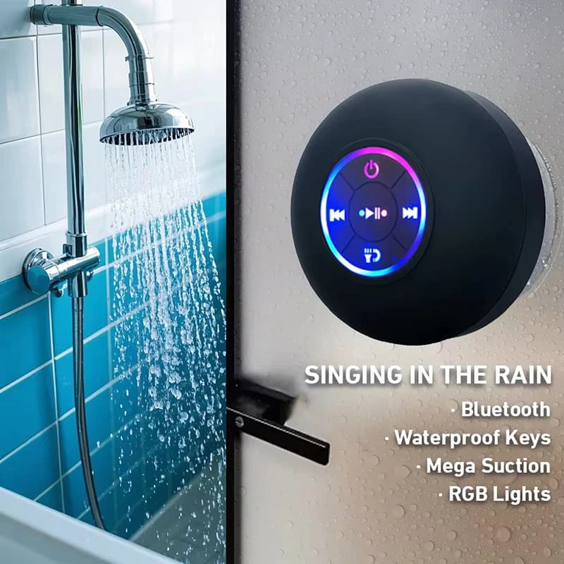 Enceinte Bluetooth portable sans fil avec éclairage LED, étanche IPX4, pour l'extérieur et la salle de bains, grande ventouse, son stéréo