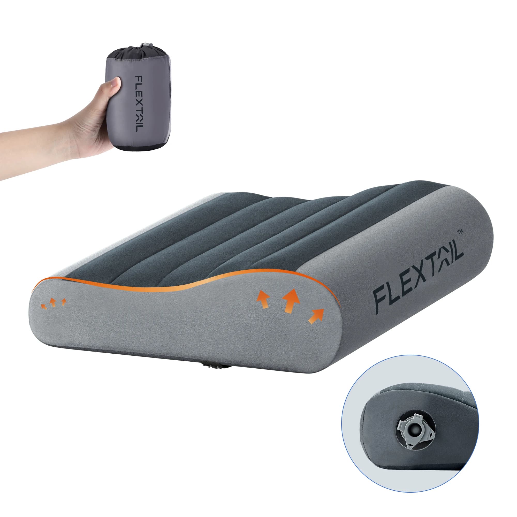 FLEXTAIL ZERO PILLOW - Oreiller gonflable ergonomique à double soutien, pour les voyages et la maison, léger, lavable, ultra-silencieux